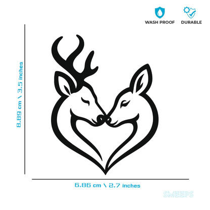Smeeps Deer Couple Heart Sticker – 8.89 x 6.86 cm Car & Bike Vinyl Decal | Romantic Deer Love Design | Waterproof & Durable