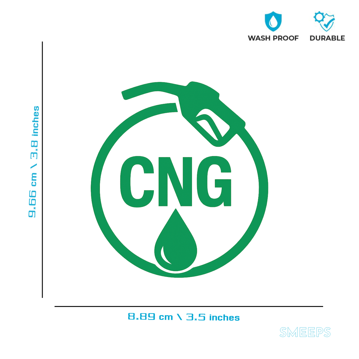 Smeeps CNG Fuel Cap Sticker – 9.66 x 8.89 cm Green Symbol Decal for Car & Bike | Fuel Type Identification | Waterproof & UV-Resistant Vinyl