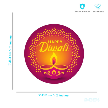 Smeeps Happy Diwali Sticker – 7.62 x 7.62 cm Mandala & Single Diya Design | Festive Deepavali Décor Decal | Waterproof & UV-Resistant Vinyl