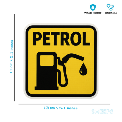 Yellow Petrol Fuel Pump Sticker – 13 x 13 cm | Bold High-Visibility Design | Waterproof Vinyl for Cars