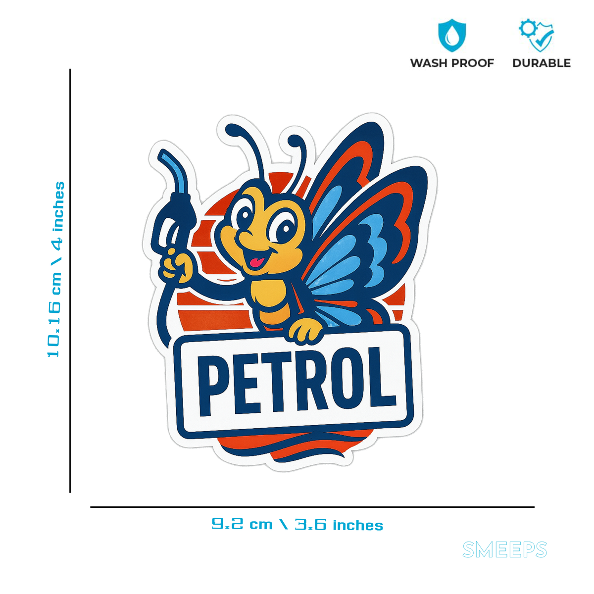 Smeeps Petrol Butterfly Sticker – 10.16 x 9.2 cm Car & Bike Vinyl Decal | Vibrant Fuel Icon Design | Waterproof & Durable Label Sticker