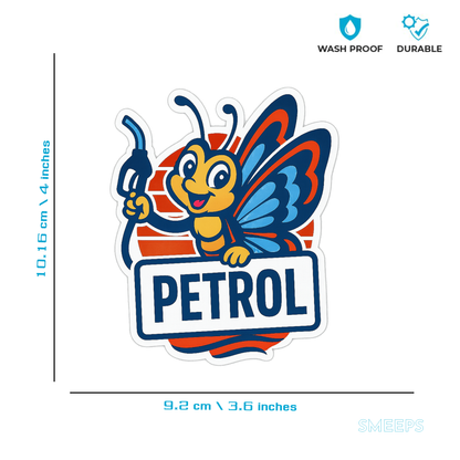 Smeeps Petrol Butterfly Sticker – 10.16 x 9.2 cm Car & Bike Vinyl Decal | Vibrant Fuel Icon Design | Waterproof & Durable Label Sticker