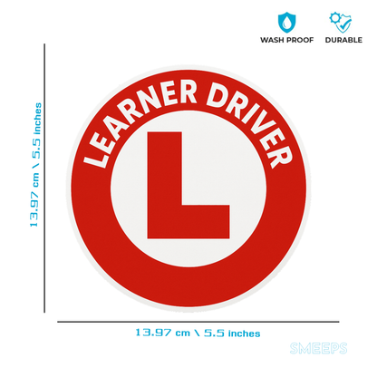 Smeeps Learner Driver Sticker – Bold Red “L” with Round Design – 13.97 x 13.97 cm | Clear & Visible for Safe Driving