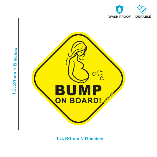 Pack of 2 | Smeeps Bump On Board Car Sticker – 15.24 cm Diamond-Shaped Maternity Safety Sign | Yellow & Black Vinyl Decal for Pregnant Moms