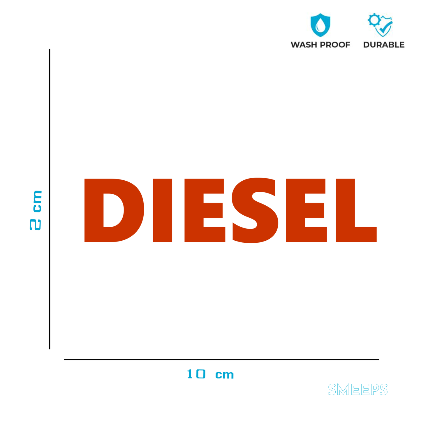 Smeeps DIESEL Text Sticker – 10 x 2 cm Red Vinyl Decal | Fuel Cap Label | Bold Text Design | Waterproof & UV-Resistant Marking Sticker