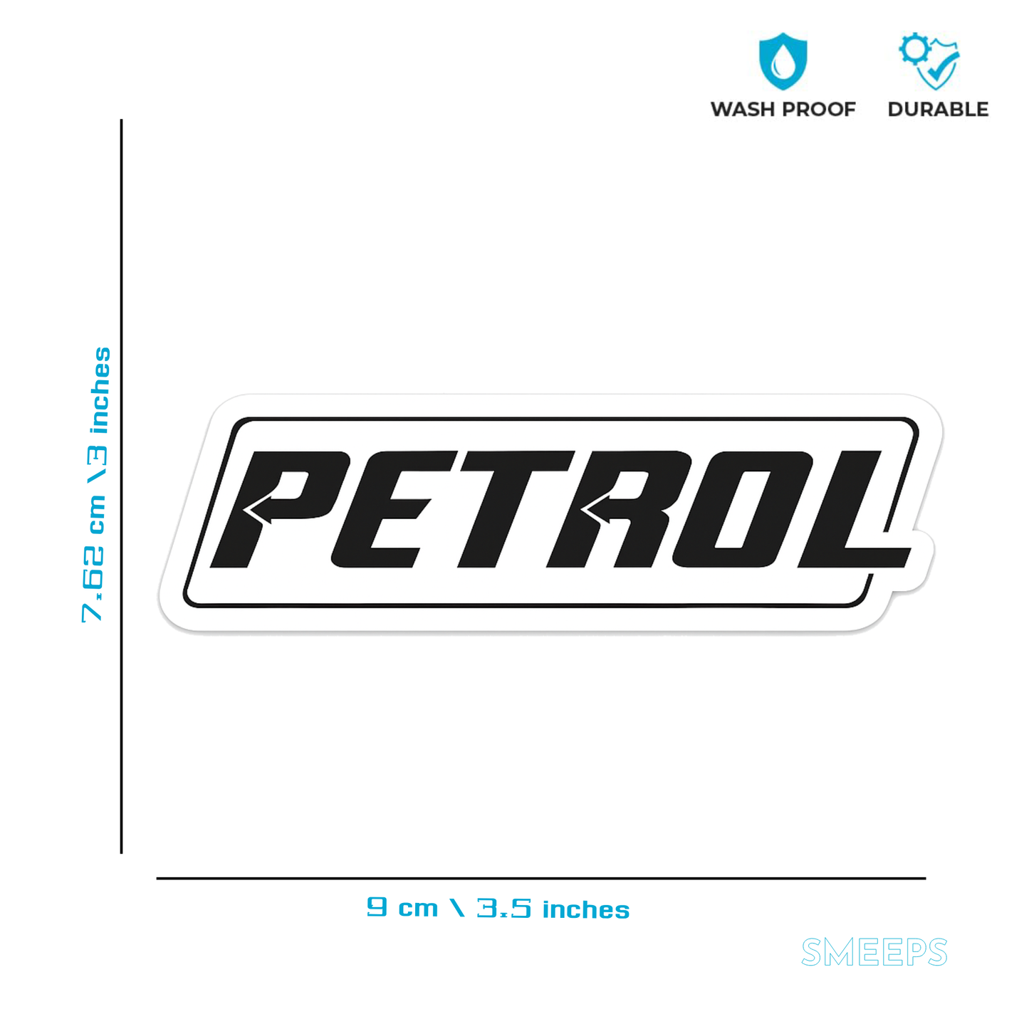Smeeps PETROL Sticker – 9 x 7.62 cm Car & Bike Fuel Type Vinyl Decal | Bold Text Plate Design | Waterproof & Durable Label