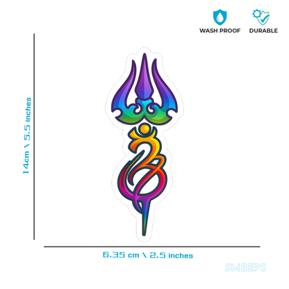 Smeeps Thirisoolam Om Sticker – 14 x 6.35 cm Vibrant Trishul Design | Sacred Hindu Symbol Decal | Waterproof & Fade Resistant for Cars