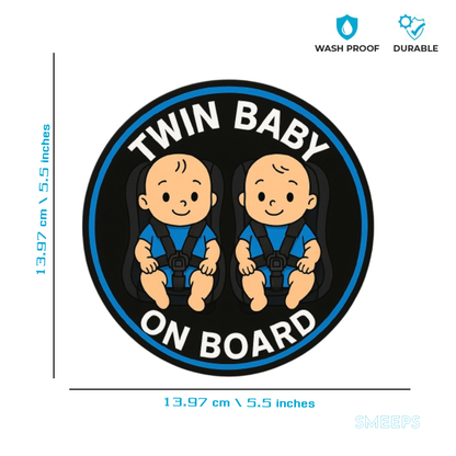 Smeeps Twin Baby on Board Sticker – 13.97 x 13.97 cm | Cartoon Boys in Car Seats | Blue and Black Safety Sign