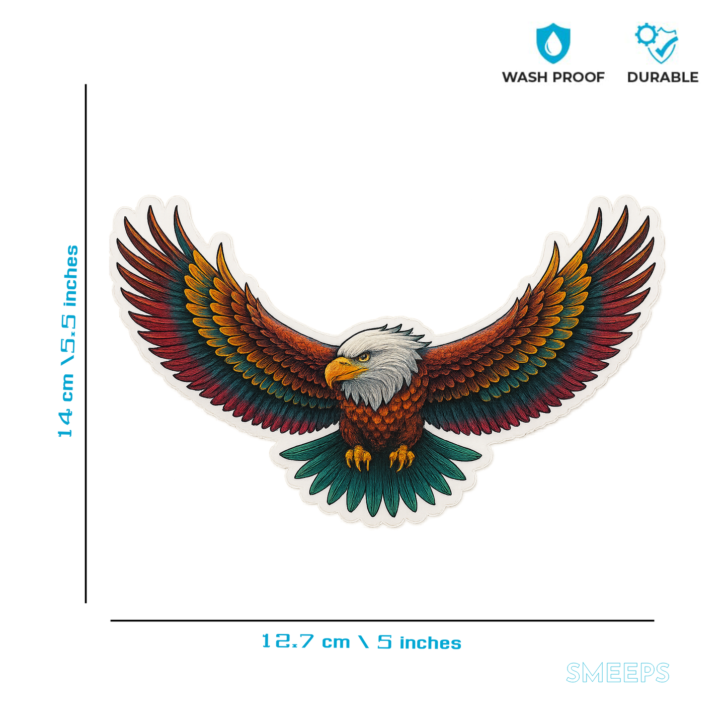 Smeeps Flying Eagle Sticker – 14 x 12.7 cm Car & Bike Vinyl Decal | Majestic Eagle Wingspan Design | Waterproof & Durable
