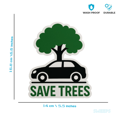 Smeeps Save Trees Cutout Sticker | 16.8 x 14 cm | Unique Tree & Car Shape Vinyl Decal for Car