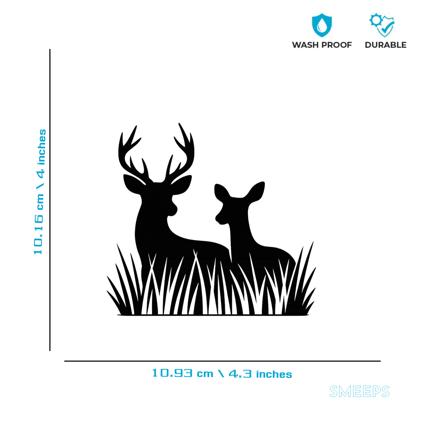 Smeeps Deer Couple in Grass Sticker – 10.16 x 10.93 cm Car & Bike Vinyl Decal | Wildlife Silhouette Design | Waterproof & Durable