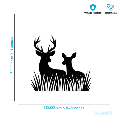 Smeeps Deer Couple in Grass Sticker – 10.16 x 10.93 cm Car & Bike Vinyl Decal | Wildlife Silhouette Design | Waterproof & Durable