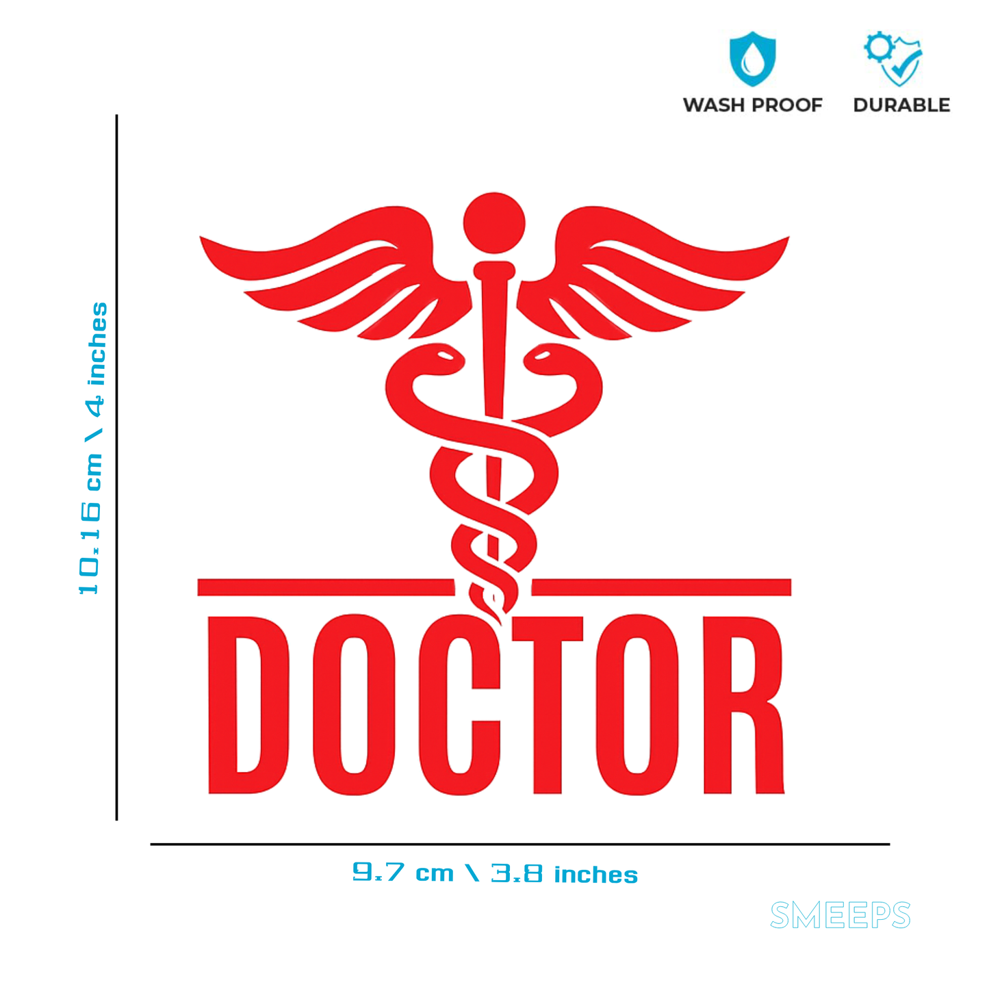 Smeeps Doctor Car Sticker – 10.16 x 9.7 cm Medical Symbol Safety Decal for Cars – Red