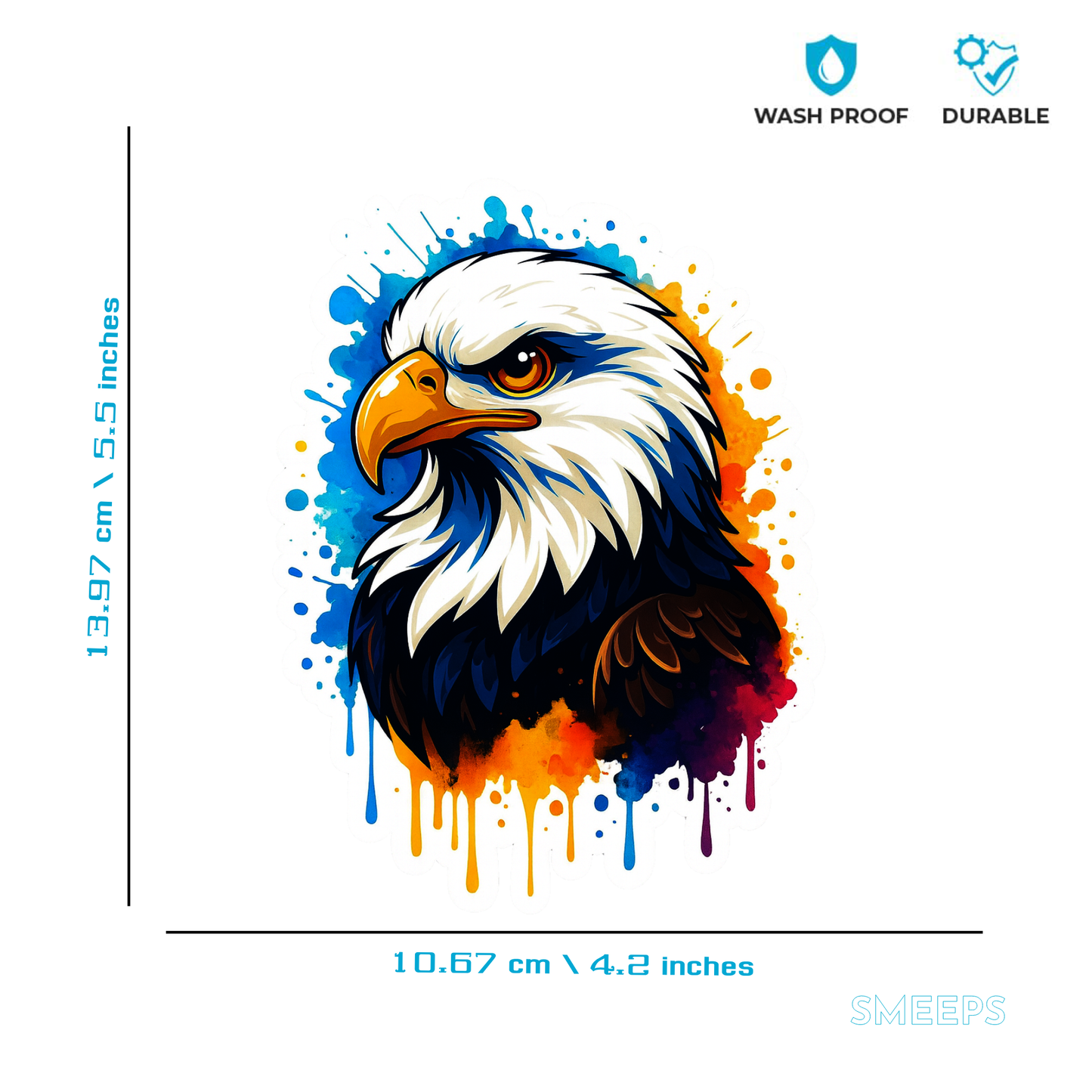 Smeeps Color Splash Eagle Sticker – 13.97 x 10.67 cm Car & Bike Vinyl Decal | Vibrant Artistic Eagle Design | Waterproof & Durable