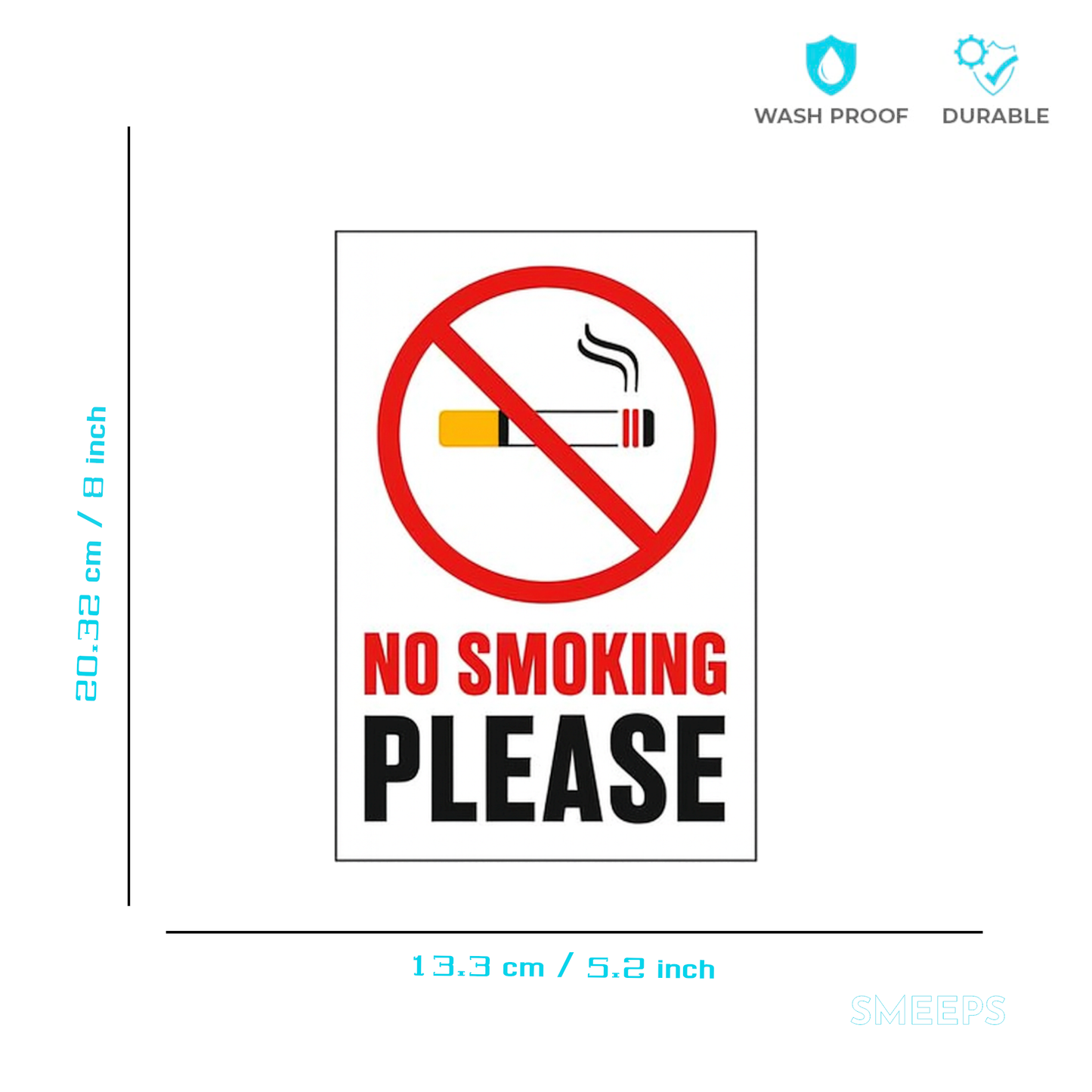 Smeeps No Smoking Please Sticker – 20.32 x 13.3 cm Door & Wall Warning Sign | Bold Red Safety Notice | Waterproof & Durable Vinyl