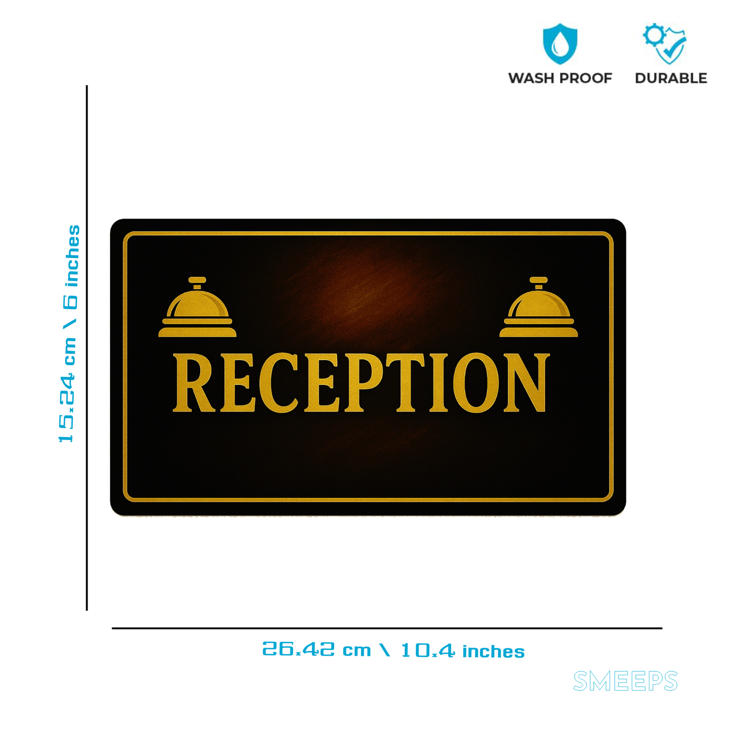 Smeeps Reception Door Sticker – 26.42 x 15.24 cm Office Vinyl Sign | Premium Gold Bell Icon | Waterproof & Durable Front Desk Label