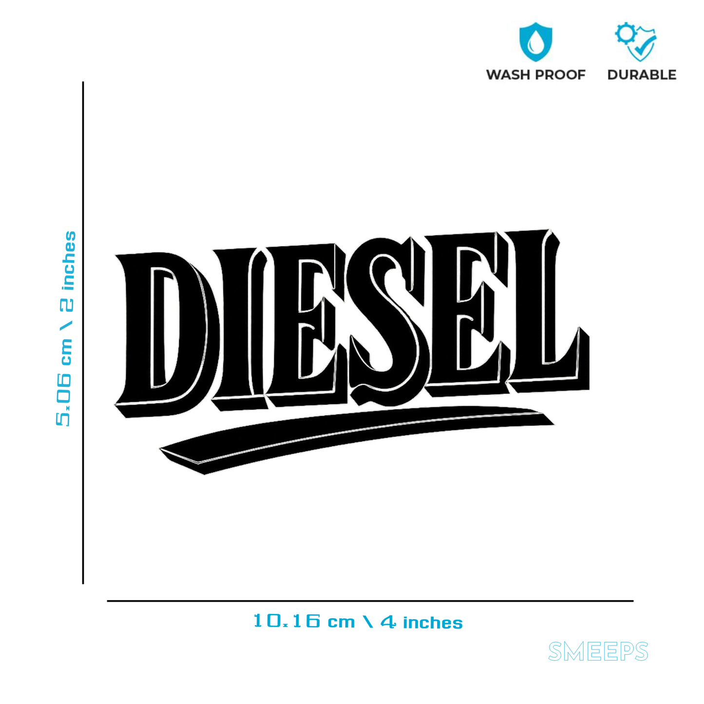 Smeeps Diesel Text Sticker – 10.16 x 5.06 cm Bold Typography Fuel Label Decal for Car & Bike | Waterproof & UV-Resistant Vinyl