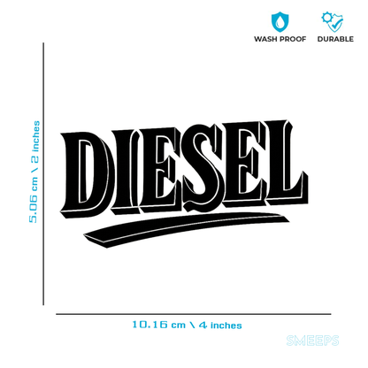 Smeeps Diesel Text Sticker – 10.16 x 5.06 cm Bold Typography Fuel Label Decal for Car & Bike | Waterproof & UV-Resistant Vinyl