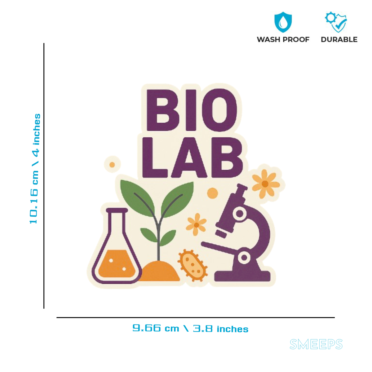 Smeeps Bio Lab Sticker – 10.16 x 9.66 cm Science & Microscopy Vinyl Decal | Purple Theme Biology Design | Waterproof & Durable