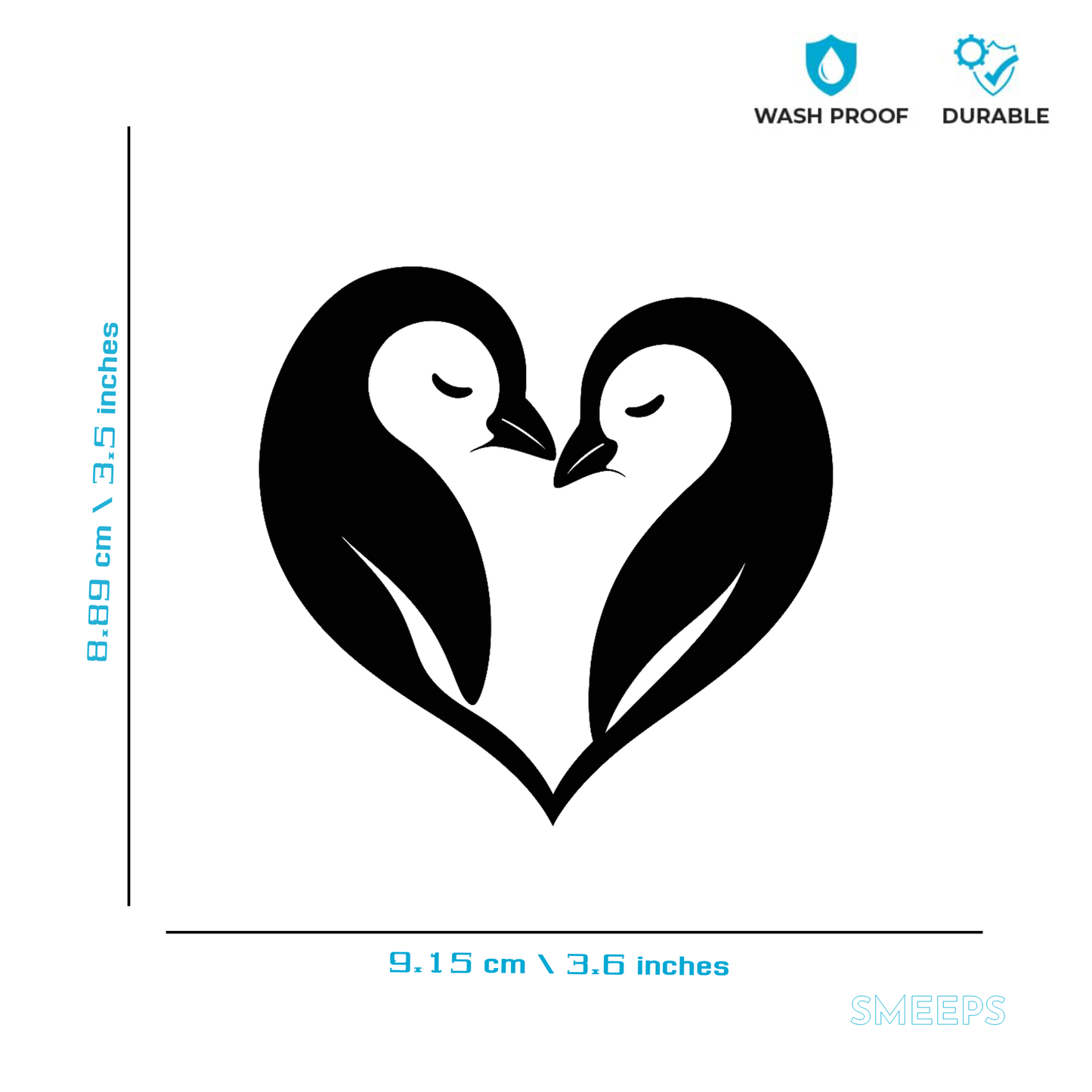 Smeeps Penguin Love Heart Sticker – 9.15 x 8.89 cm Vinyl Decal | Cute Minimal Art | Waterproof & Durable