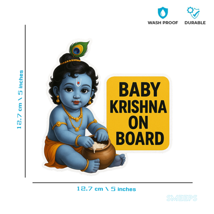 Smeeps Baby Krishna on Board Sticker – Spiritual Car Safety Decal | 12.7 x 12.7 cm