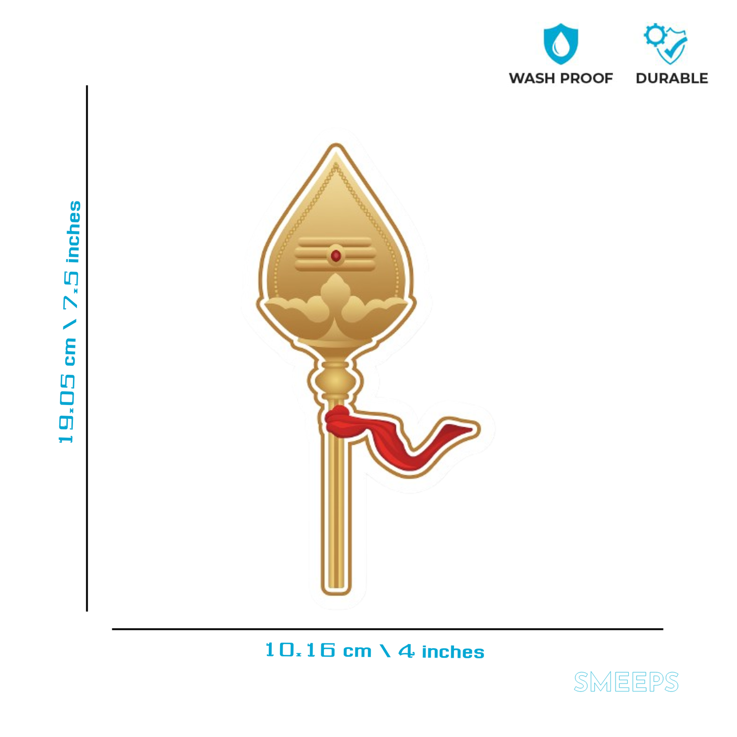 Smeeps Elegant Golden Vel with Thiruneer Symbol Sticker | 19.05 x 10.16 cm | For Car