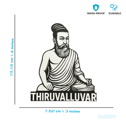 Smeeps Thiruvalluvar Car Sticker – Classic Monochrome Tamil Design – 7.62 x 10.16 cm | Premium Vinyl Decal for Cars