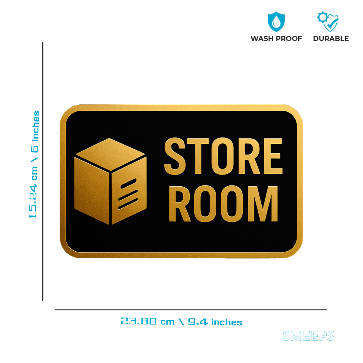 Smeeps Store Room Sticker – 23.88 x 15.24 cm Gold & Black Sign | Waterproof, Durable Vinyl Label for Shops, Offices & Warehouse
