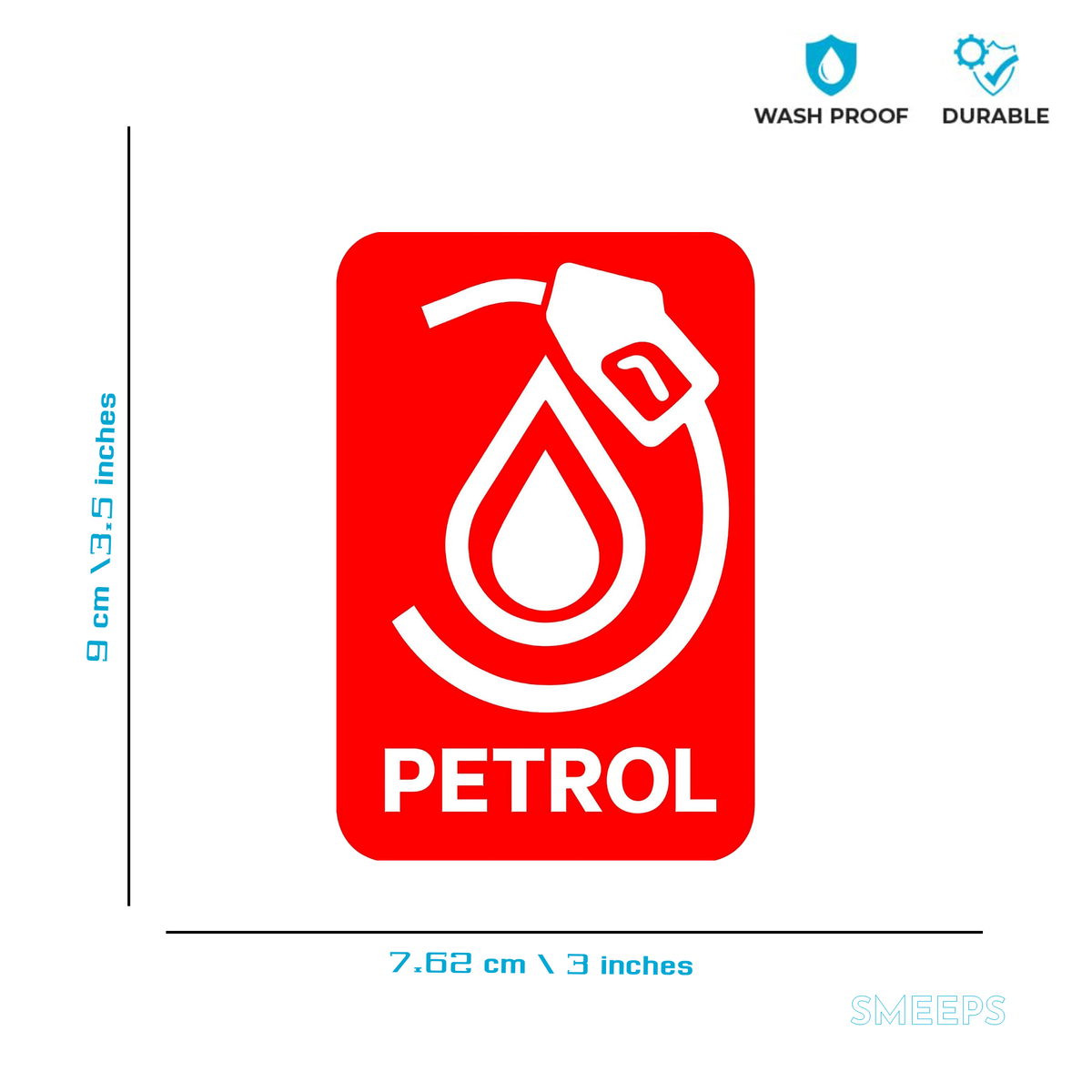 Smeeps Petrol Symbol Sticker – 9 x 7.62 cm Fuel Type Identification Decal | High-Visibility Red Design | Waterproof & Durable Vinyl