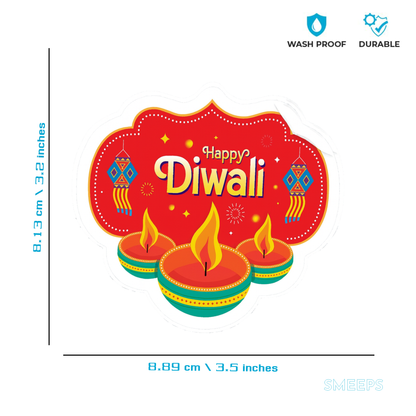 Smeeps Happy Diwali Sticker – 8.13 x 8.89 cm Decorative Lantern & Diya Festive Vinyl Decal | Waterproof & UV-Resistant Deepavali Sticker for Gifts & Decorations