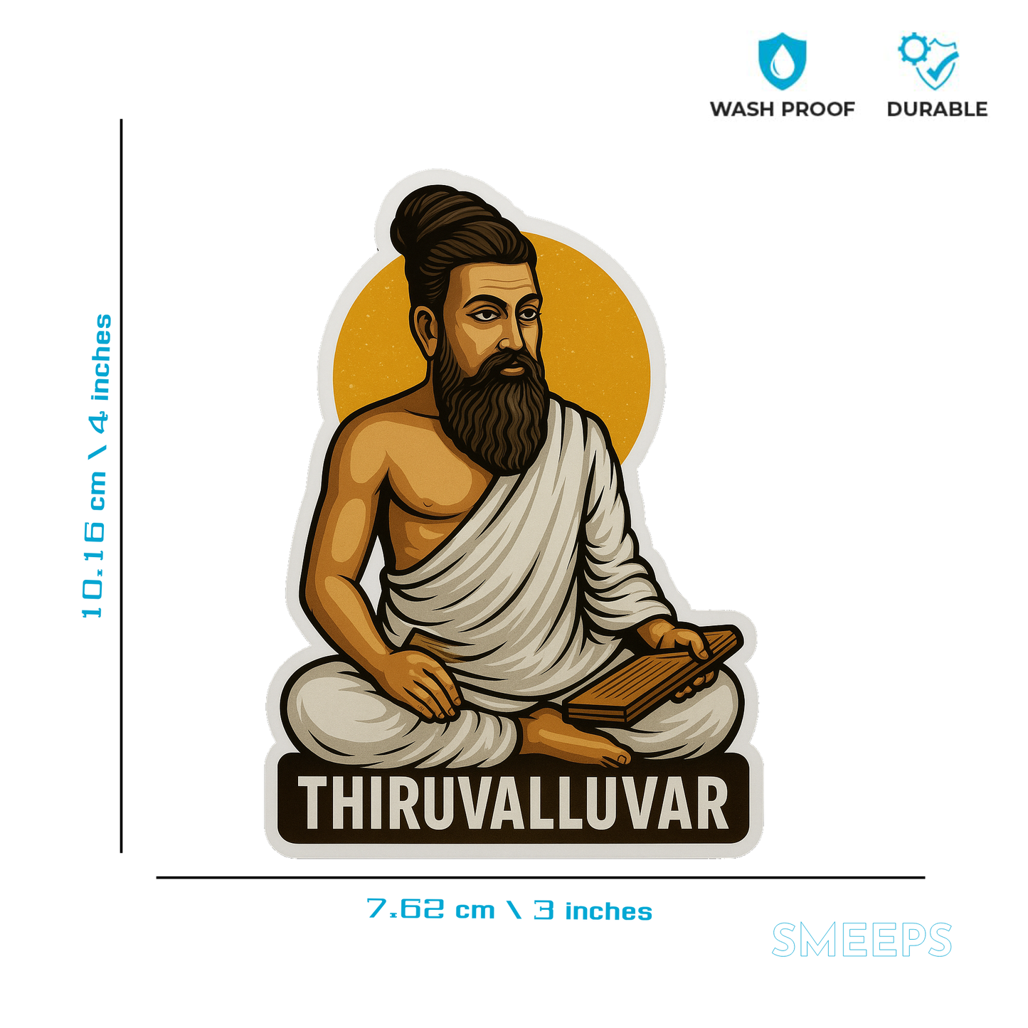 Smeeps Thiruvalluvar Car Sticker – Cultural Tamil Design – 7.62 x 10.16 cm | Premium Vinyl Decal for Cars