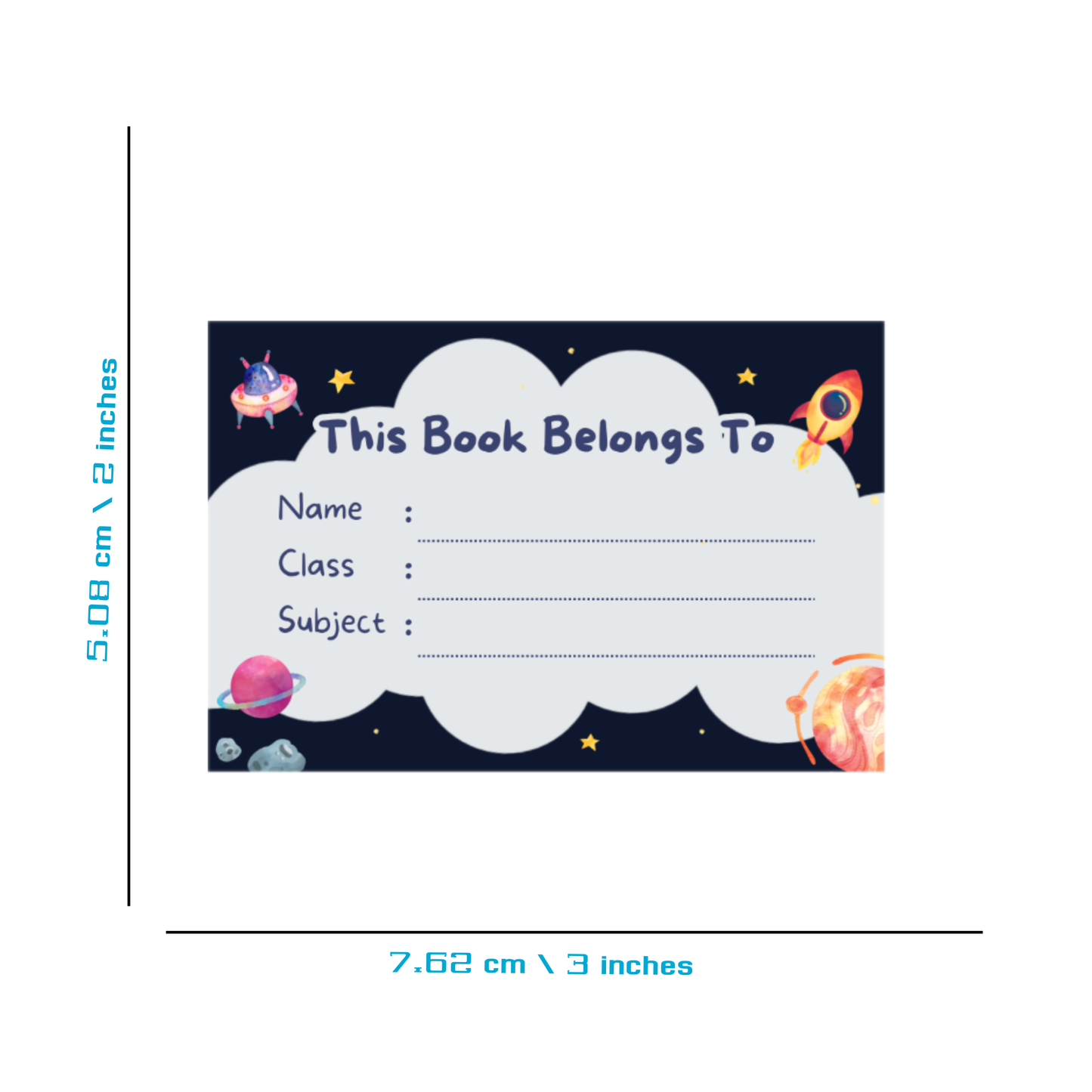 Pack of 24 |Smeeps Kids' Space-Themed Book Label Stickers – 7.62 x 5.08 cm – “This Book Belongs To” Writable Labels for School Notebooks | Name, Class, Subject Fields | Pack of Fun Learning Stickers