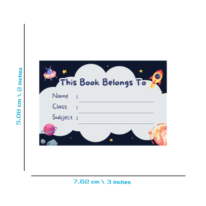 Pack of 24 |Smeeps Kids' Space-Themed Book Label Stickers – 7.62 x 5.08 cm – “This Book Belongs To” Writable Labels for School Notebooks | Name, Class, Subject Fields | Pack of Fun Learning Stickers