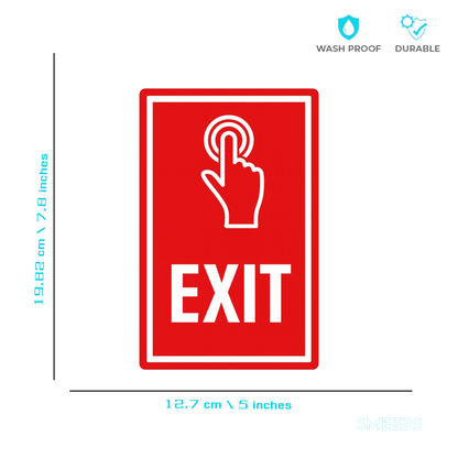Smeeps Exit Sign Sticker – 19.82 x 12.7 cm Red Safety Vinyl Decal | Push Button Exit Indicator | Waterproof & Durable Warning Sign