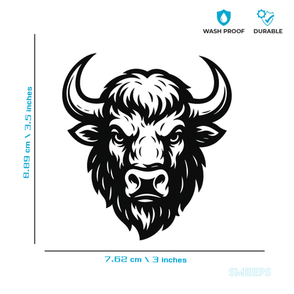 Smeeps Bison Head Sticker – 8.89 x 7.62 cm Car & Bike Vinyl Decal | Bold Bull Design | Waterproof & Durable