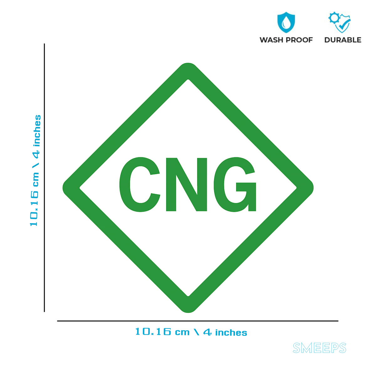 Smeeps CNG Diamond Sticker – 10.16 x 10.16 cm Green Hazard-Style Car & Bike Vinyl Decal | Waterproof | Clear CNG Fuel Identification