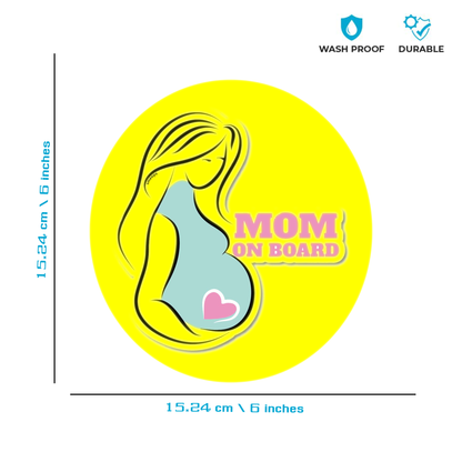 Pack of 2 | Smeeps Mom on Board Sticker – 15.24 cm Round | Pastel Silhouette & Heart Design | Yellow Waterproof Car Safety Sign