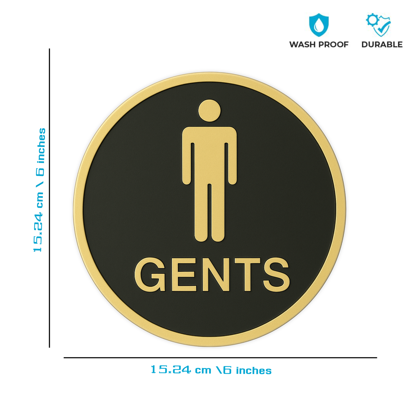 Smeeps “GENTS” Restroom Sign – Round 15.24 cm | Elegant Black & Gold Finish | Self-Adhesive | Waterproof & Durable | Ideal for Offices, Hotels, Cafés, and Commercial Use