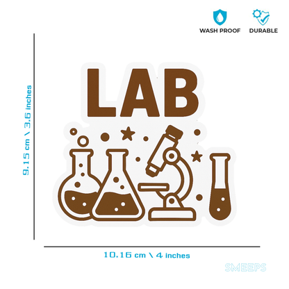 Smeeps LAB Sticker – 9.15 x 10.16 cm Science Lab Vinyl Decal | Microscopes & Beakers Design | Waterproof & Durable