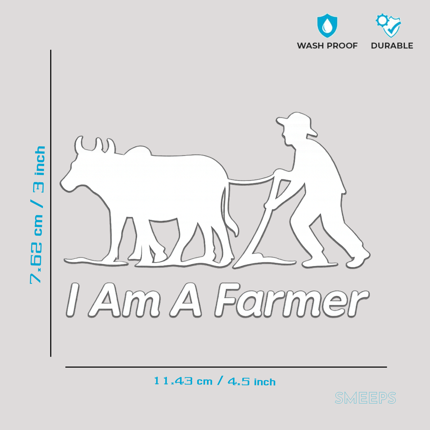 Smeeps I Am A Farmer Sticker – 7.62 x 11.43 cm Car & Bike Vinyl Decal | Farmer & Bull Silhouette Design | Waterproof & Durable