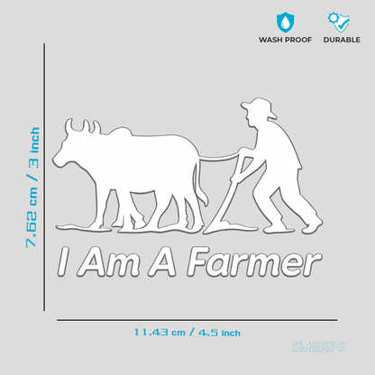 Smeeps I Am A Farmer Sticker – 7.62 x 11.43 cm Car & Bike Vinyl Decal | Farmer & Bull Silhouette Design | Waterproof & Durable