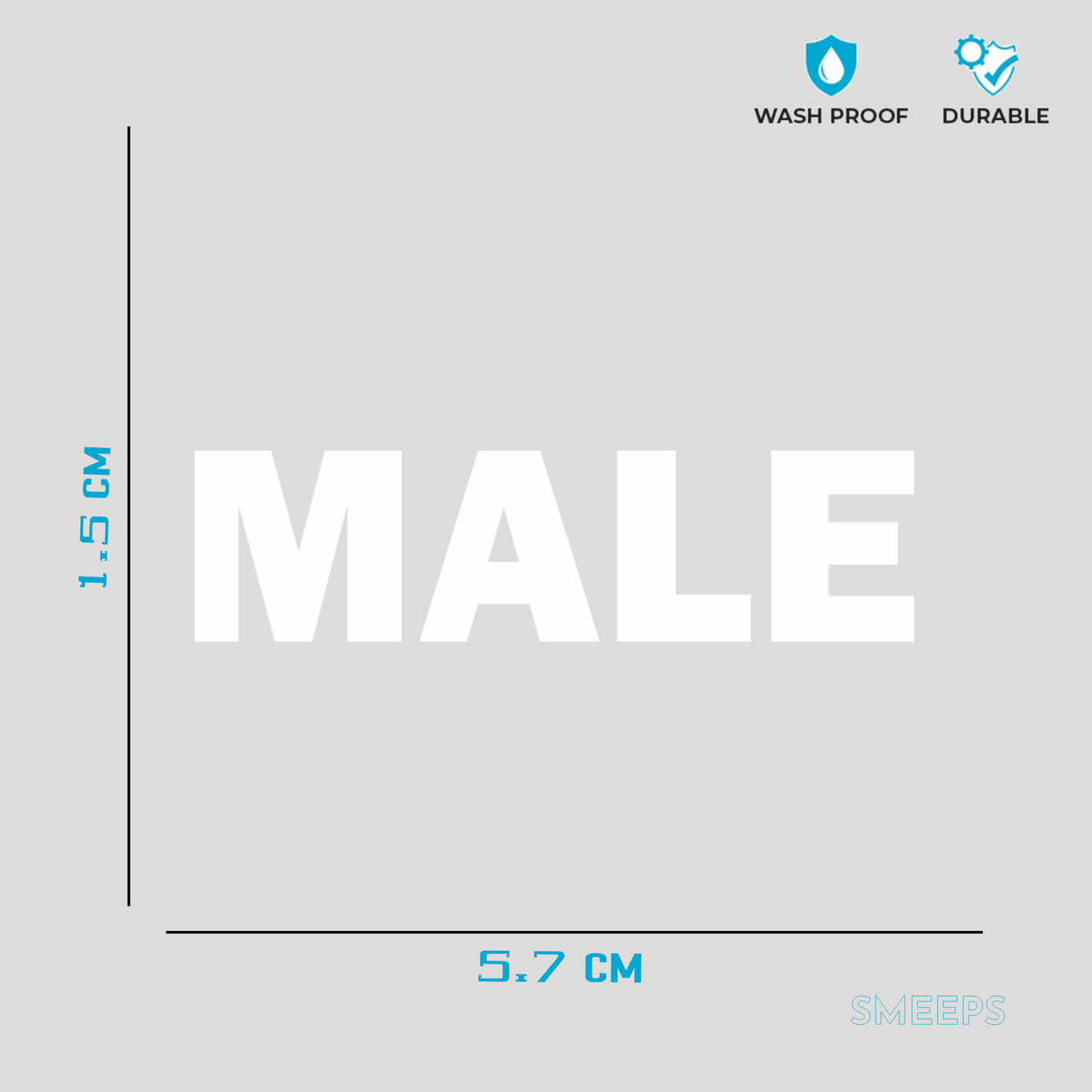 Smeeps Male Sticker – 5.7 x 1.5 cm White Text Vinyl Label | Waterproof, Durable Washroom Door Sign