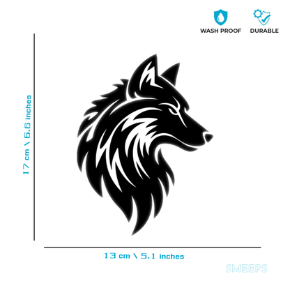 Smeeps Wolf Head Car Sticker – Bold Tribal Design – 13 x 17 cm | Waterproof & Fade-Resistant Vinyl for Cars