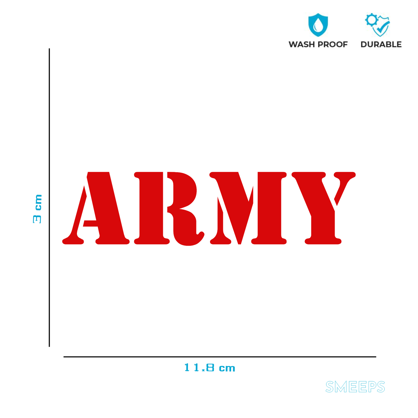 Smeeps ARMY Text Sticker – 11.8 x 3 cm Red Military Font | Car Vinyl Decal | Bold Lettering Design | Waterproof & Durable