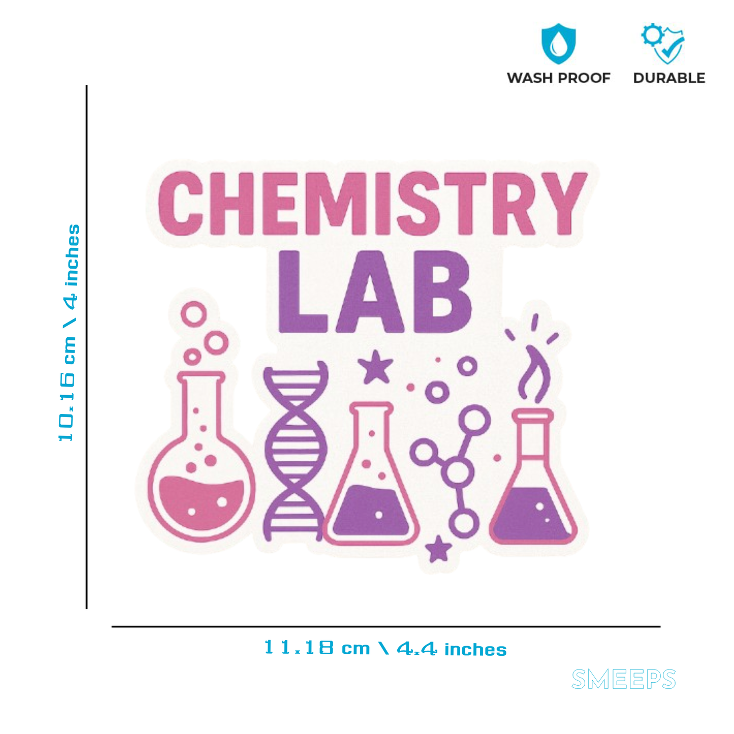Smeeps Chemistry Lab Sticker – 10.16 x 11.18 cm Pink & Purple Science Theme Vinyl Decal | Beakers, DNA & Molecule Design | Waterproof & UV-Resistant