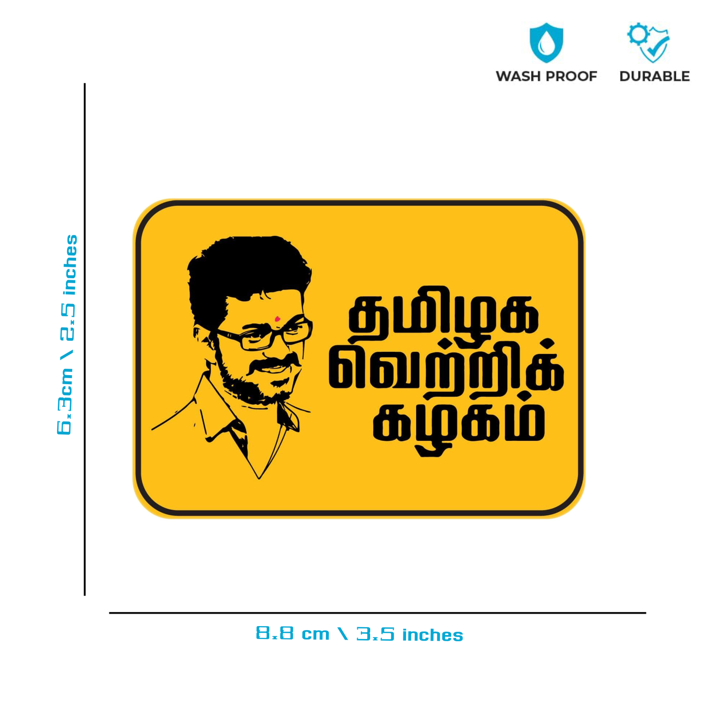 Smeeps Tamilaga Vettri Kazhagam Vijay Sticker – 8.8 x 6.3 cm Rectangular Bike & Car Vinyl Decal | Yellow TVK Theme | Waterproof & Durable Sticker