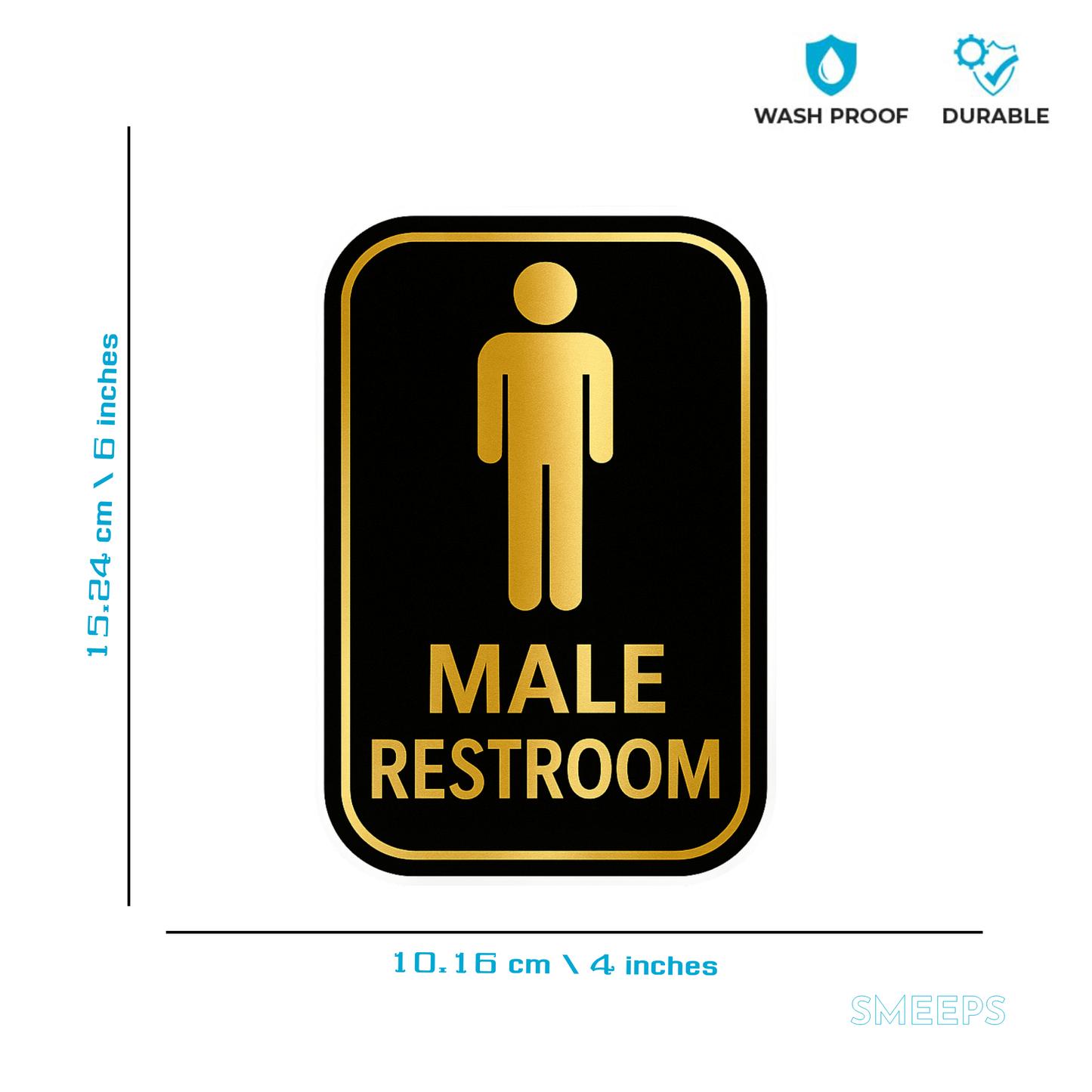 Smeeps Male Restroom Sticker – 10.16 x 15.24 cm Gold & Black Door Sign | Waterproof, Durable & Easy Peel Application