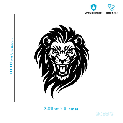 Smeeps Roaring Lion Face Sticker – 10.16 x 7.62 cm Car & Bike Vinyl Decal | Fierce Lion Head Design | Waterproof & Durable