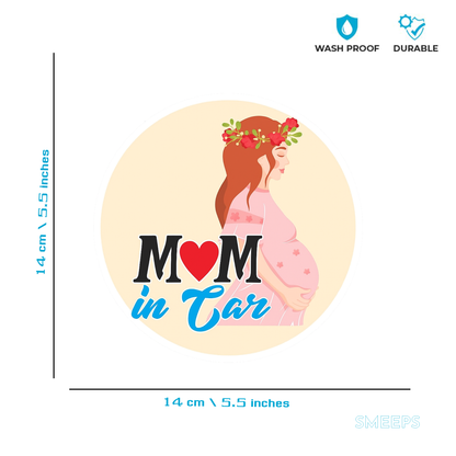Smeeps Mom in Car Sticker – 14 x 14 cm | Maternity Safety Vinyl Car Decal (Round Floral Theme)