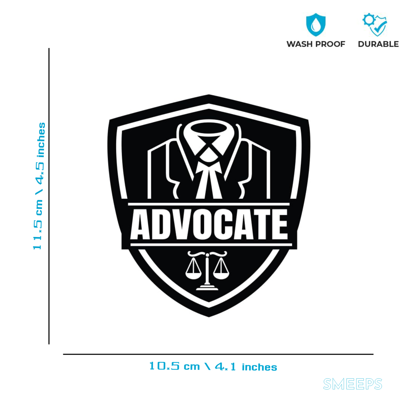 Smeeps Advocate Car Sticker – Black Advocate Suit Emblem for Legal Professionals – 10.5 x 11.5 cm | Premium Waterproof Vinyl for Cars